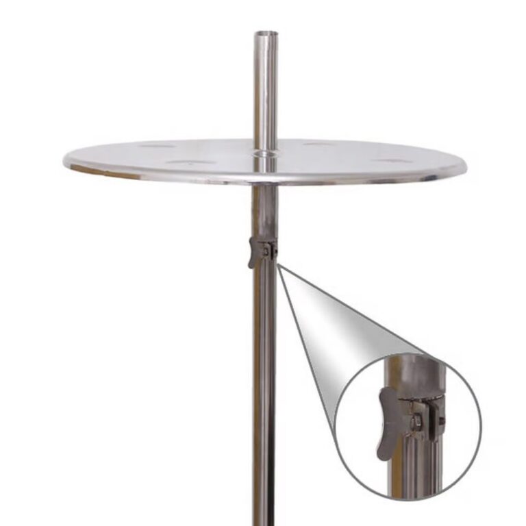 mesa inox para piscina com regulagem de altura – tampo redondo